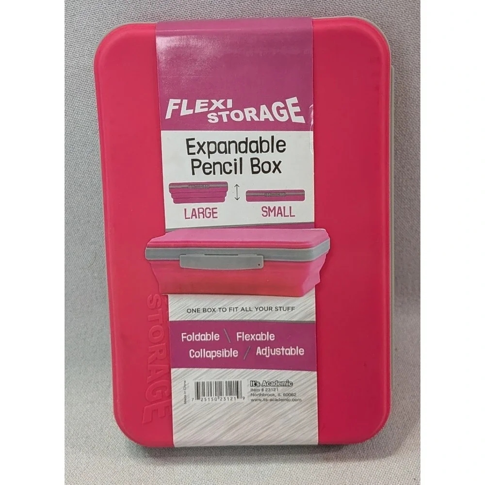 It's Academic Flexi Storage Expandable Pencil Box Pink New Collapsible 23121